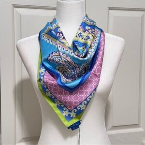 Vera Bradley Capri Paisley 27” Silk Square Scarf Blue Pink Green NWT